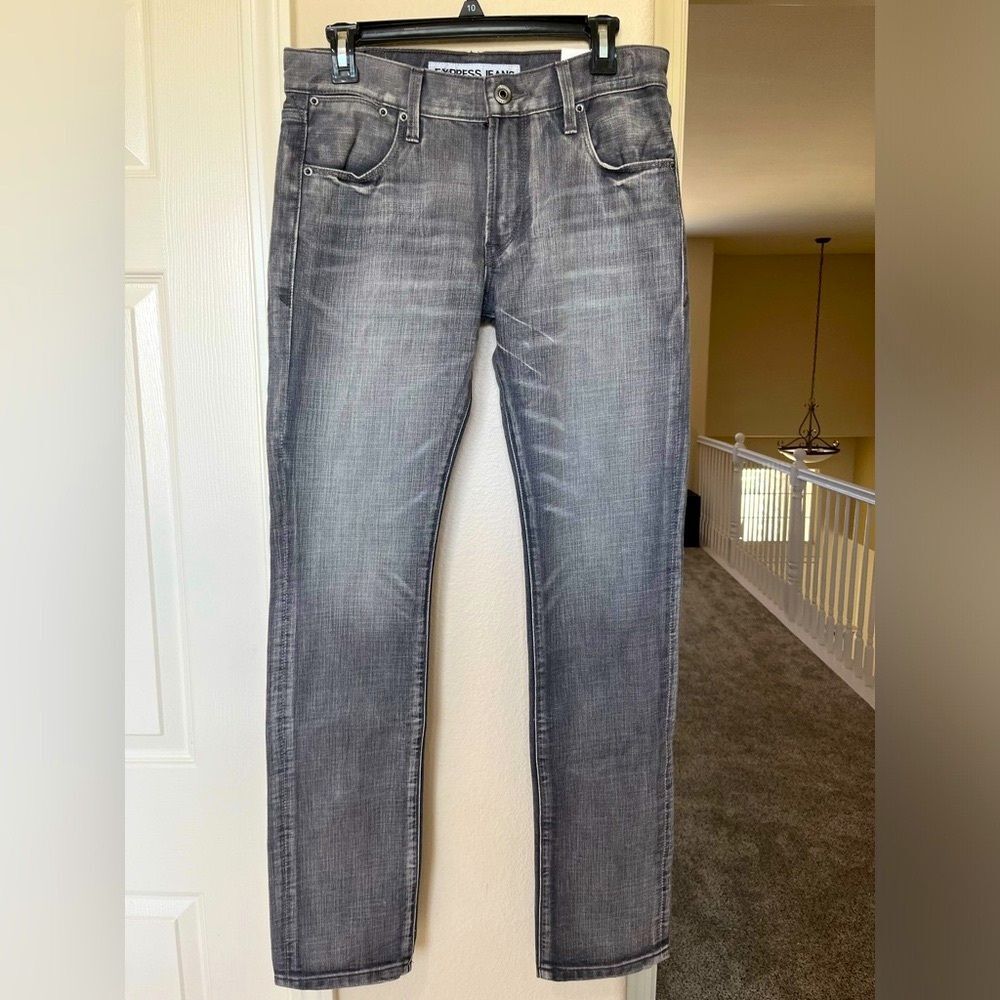 Mens Express Jeans Rocco Slim Fit Skinny Leg Distressed Gray Size 29x32 #152